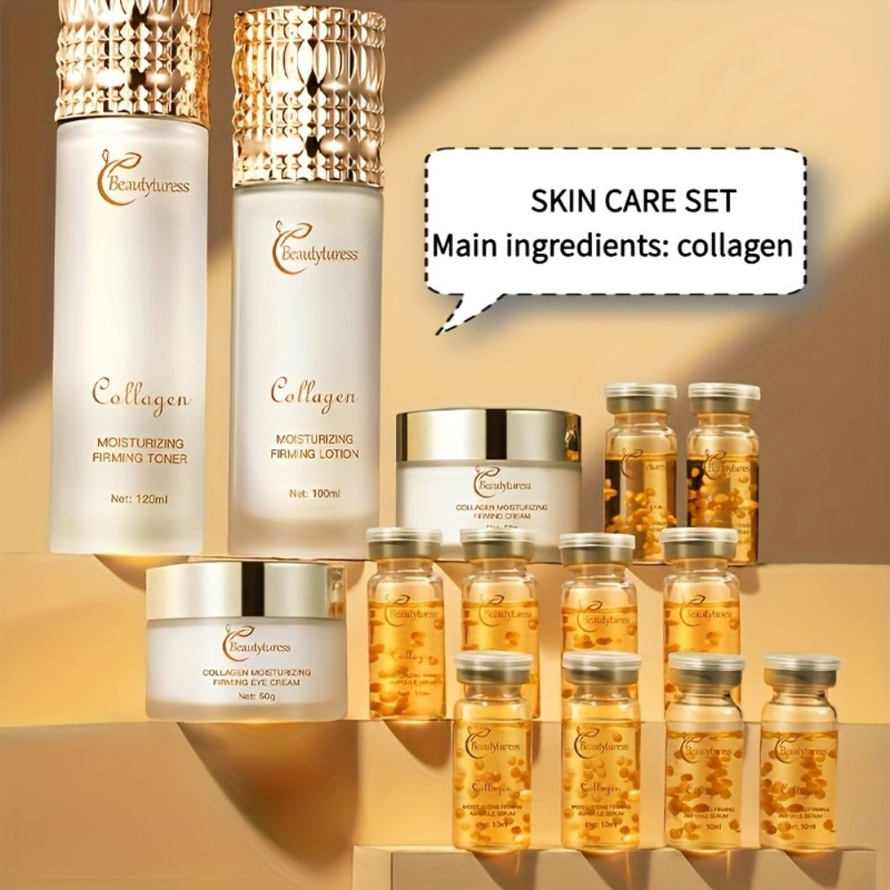 14-Piece Collagen Skincare Gift Set for Women – Hyaluronic Acid & Niacinamide, Deep Hydration, Firming, Brightening, Anti-Agi