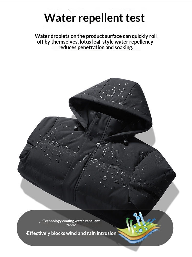 Mens Padded Cotton Coat With Fleece-Lined Detachable Hood