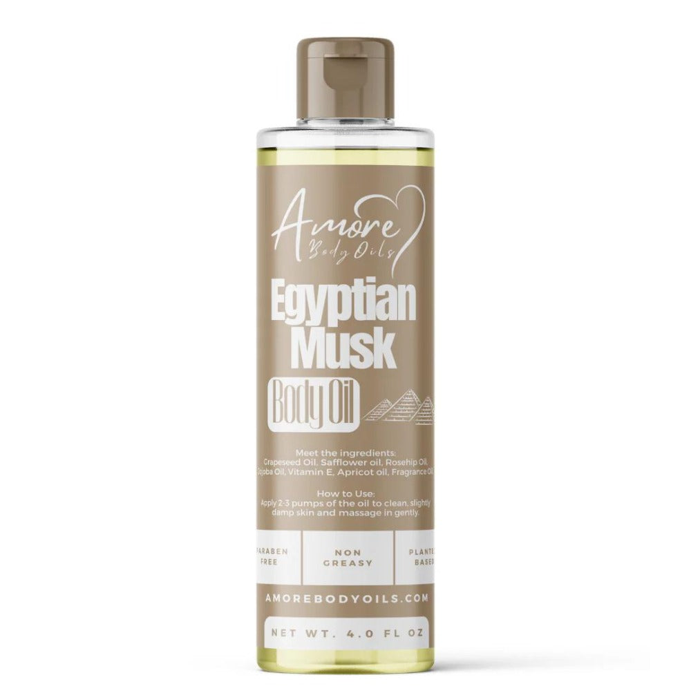 Egyptian Musk Fragrance Body Oil in a Clear 4 fl oz Pump Bottle with Rose, Jojoba and Coconut Labels — image 1