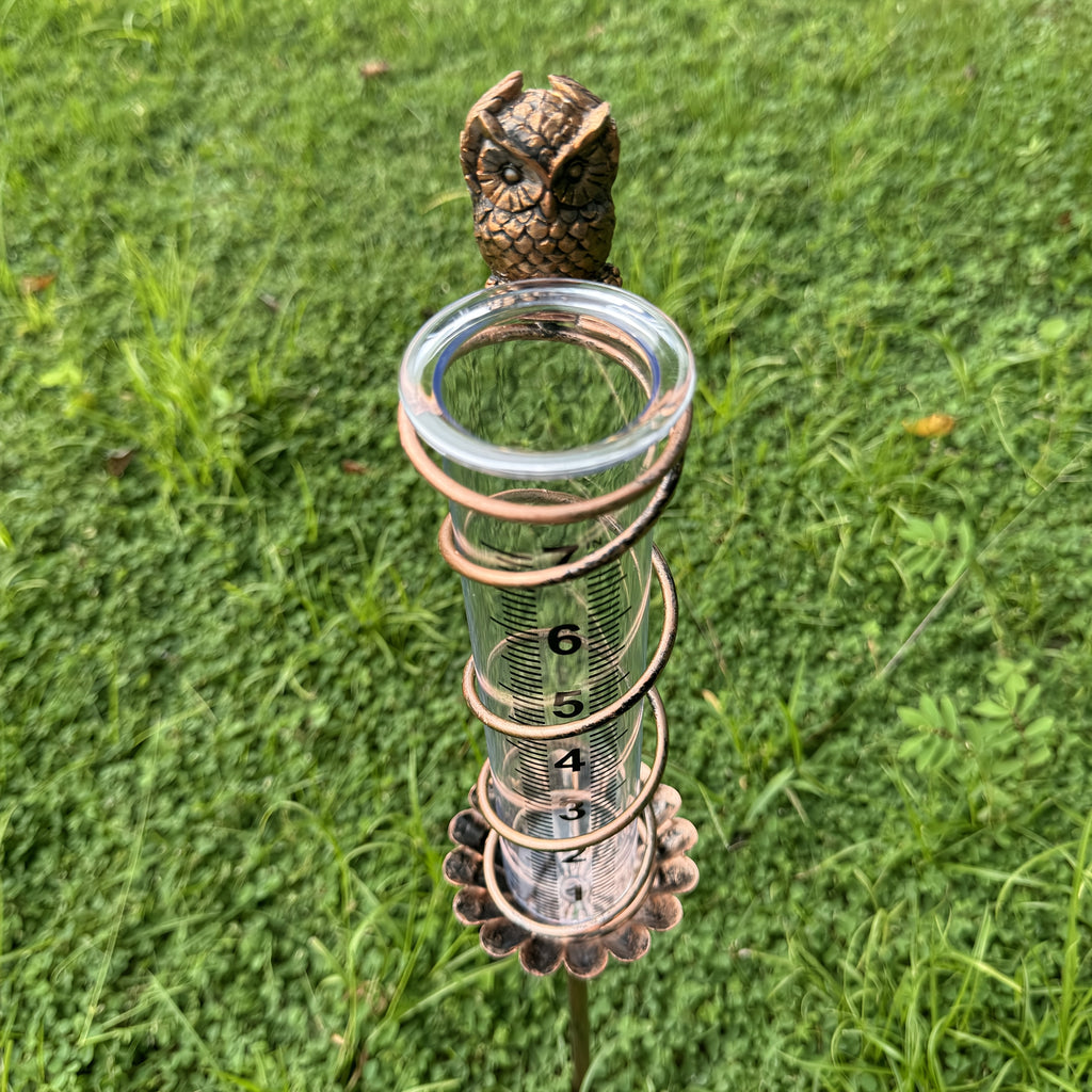 Rain Gauge | Owl Garden Art Metal Frame Outdoor Yard with Cleaning Brush — image 3