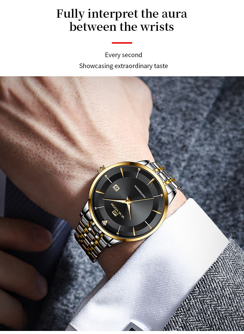 Men's Business Waterproof Stainless Steel Calendar Watch