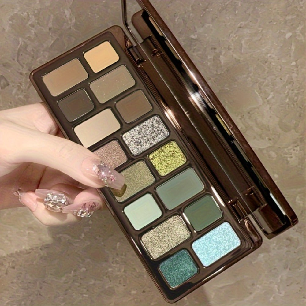 Eyeshadow Palette 16-Shade Brown and Green Compact with Matte, Shimmer and Glitter Finish Mix — image 8