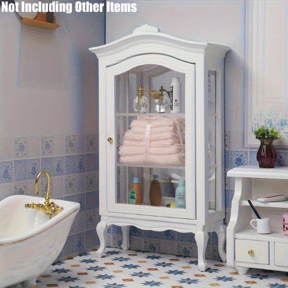 White Miniature Dollhouse Display Cabinet with Mirrored Back, Three Clear Shelves and 16 cm Height — image 4