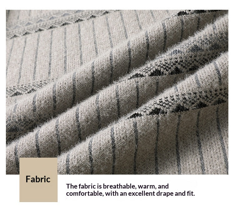 Mens Knitted Fleece-lined Thick Crew-neck Faux Mink Sweater