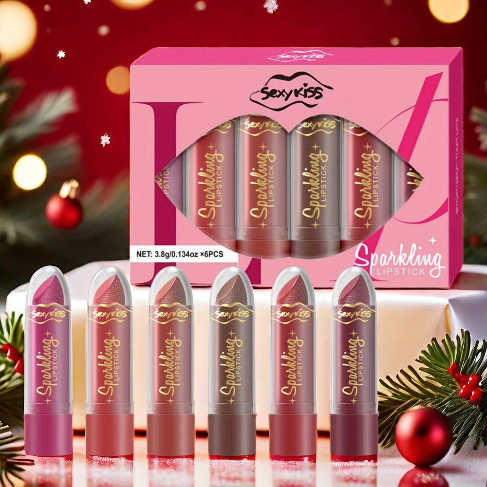 Lipstick Set, Sexy Kiss 6-Piece Sparkling Shimmer Bullet Collection in a Pink Presentation Box — image 9