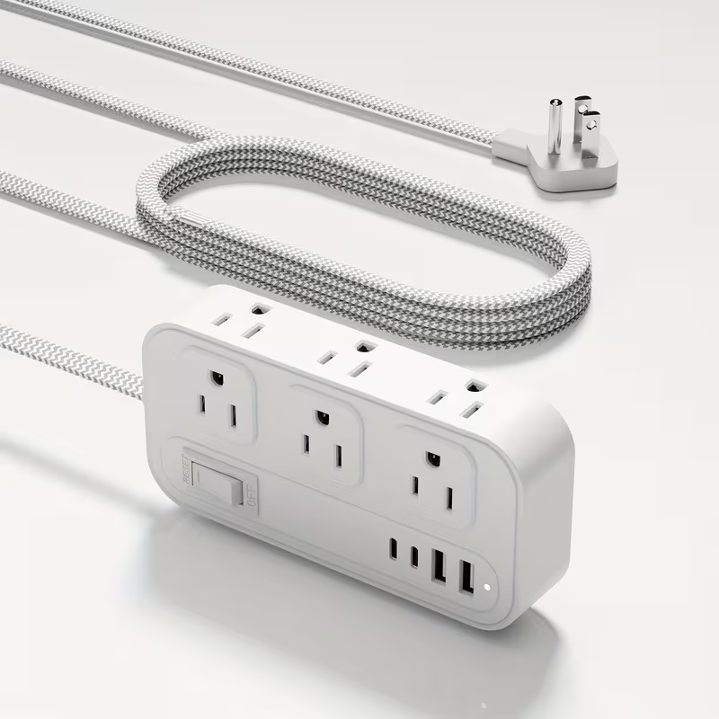 Power Strip Flat Plug with 6 AC Outlets, 2 USB-A, 2 USB-C and 3-Inch, 5-Foot or 10-Foot Cord Options — image 1