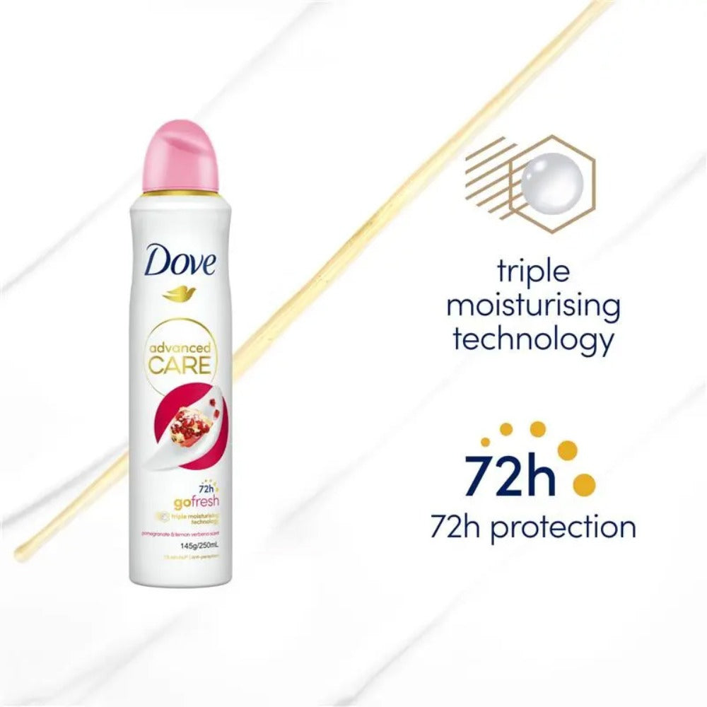 Pomegranate & Lemon Verbena Body Spray for Women Dove Go Fresh 150ml Long Lasting Freshness Quick Dry Invisible No White Mark