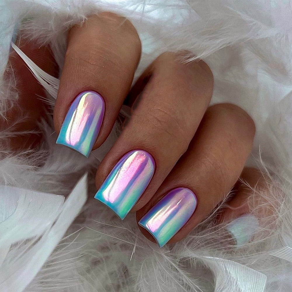 Press On Nails 96-Piece Short Square Set with Pink Chrome Mirror Metallic Full-Cover Finish — image 6