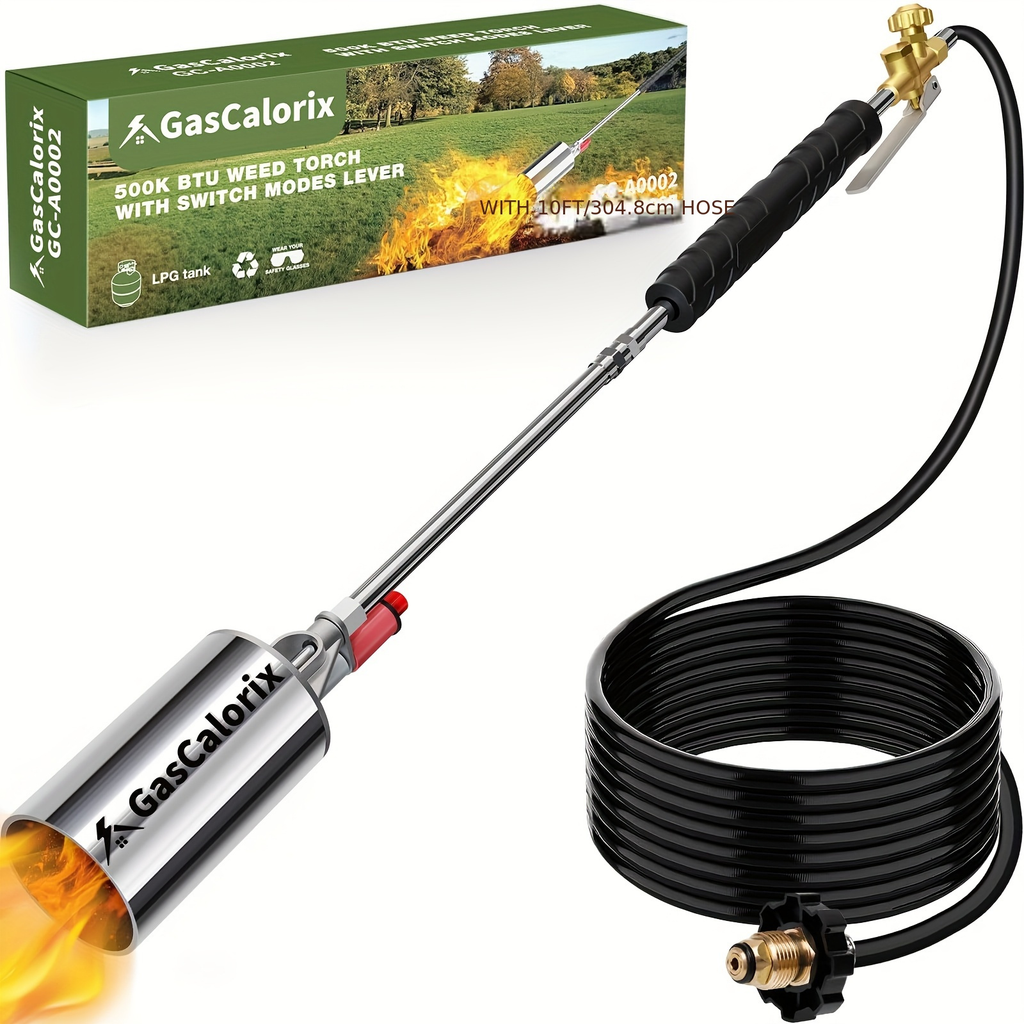 Weed Burner Torch Propane with 10ft Hose & Turbine Trigger, High-Output Flame Weeder with Cylinder Converter for Garden Weedi