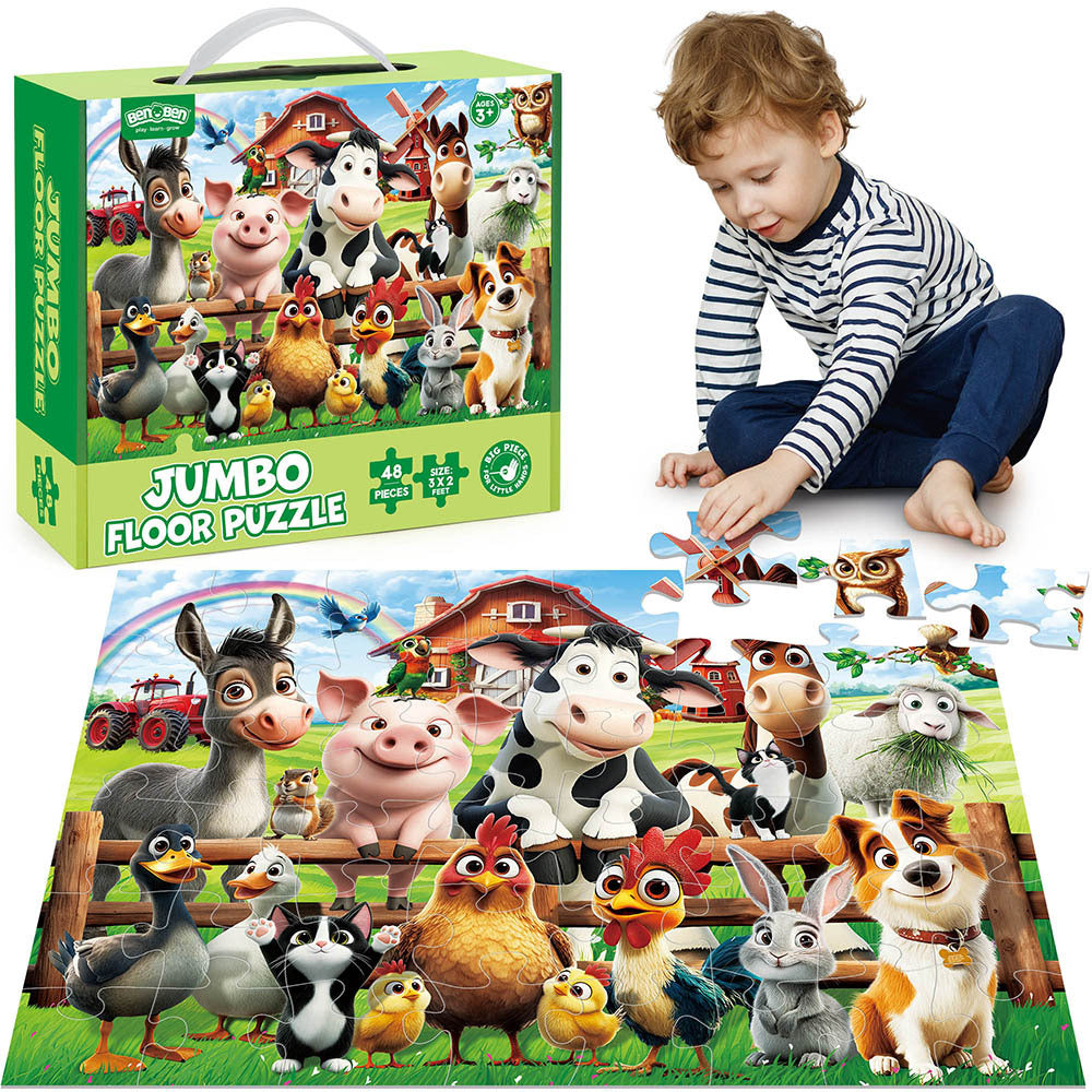 Large Floor Puzzle for Kids Ages 3+, Chunky Jigsaw Mermaid & Farm Animals, Preschool Educational Toy for Boys & Girls 3 4 5 6