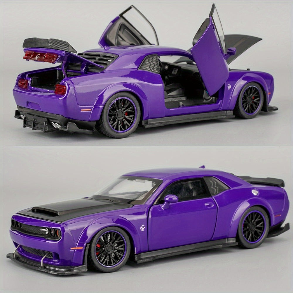 Purple Dodge Sports Car Zinc Alloy Diecast Model with Display Base & Openable Doors, High Simulation Static Display Collectib