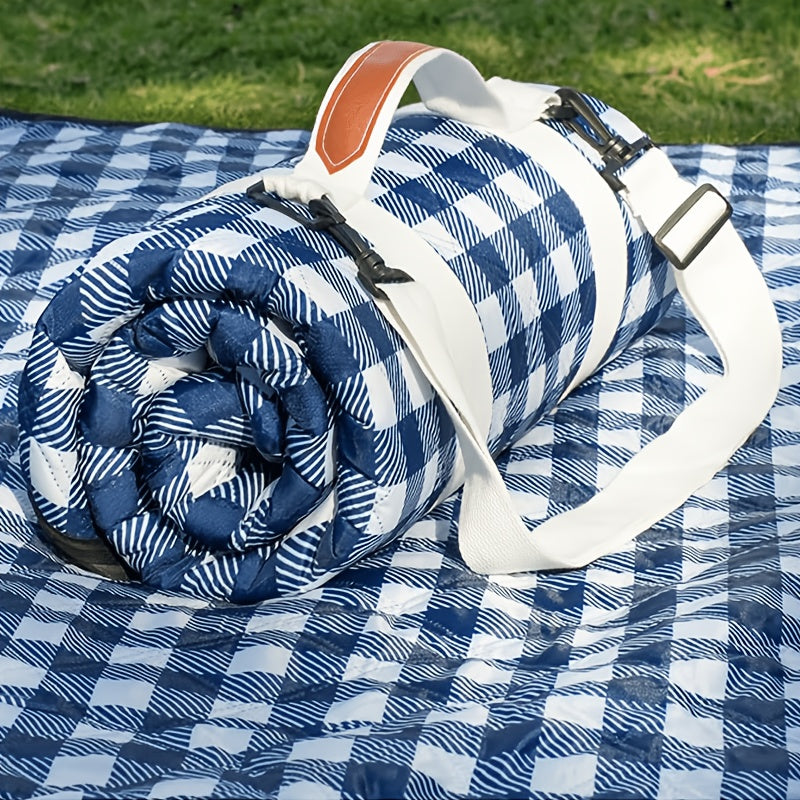 Green Plaid Roll-Up Picnic Blanket with Padded Layers and Carry Straps, 80 x 80in Outdoor Mat — image 5