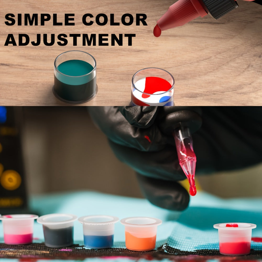 Tattoo Ink 7- or 14-Color Set with 1oz 30ml Bottles and Three Palette Configurations with Item-Specific Color, Capacity and B