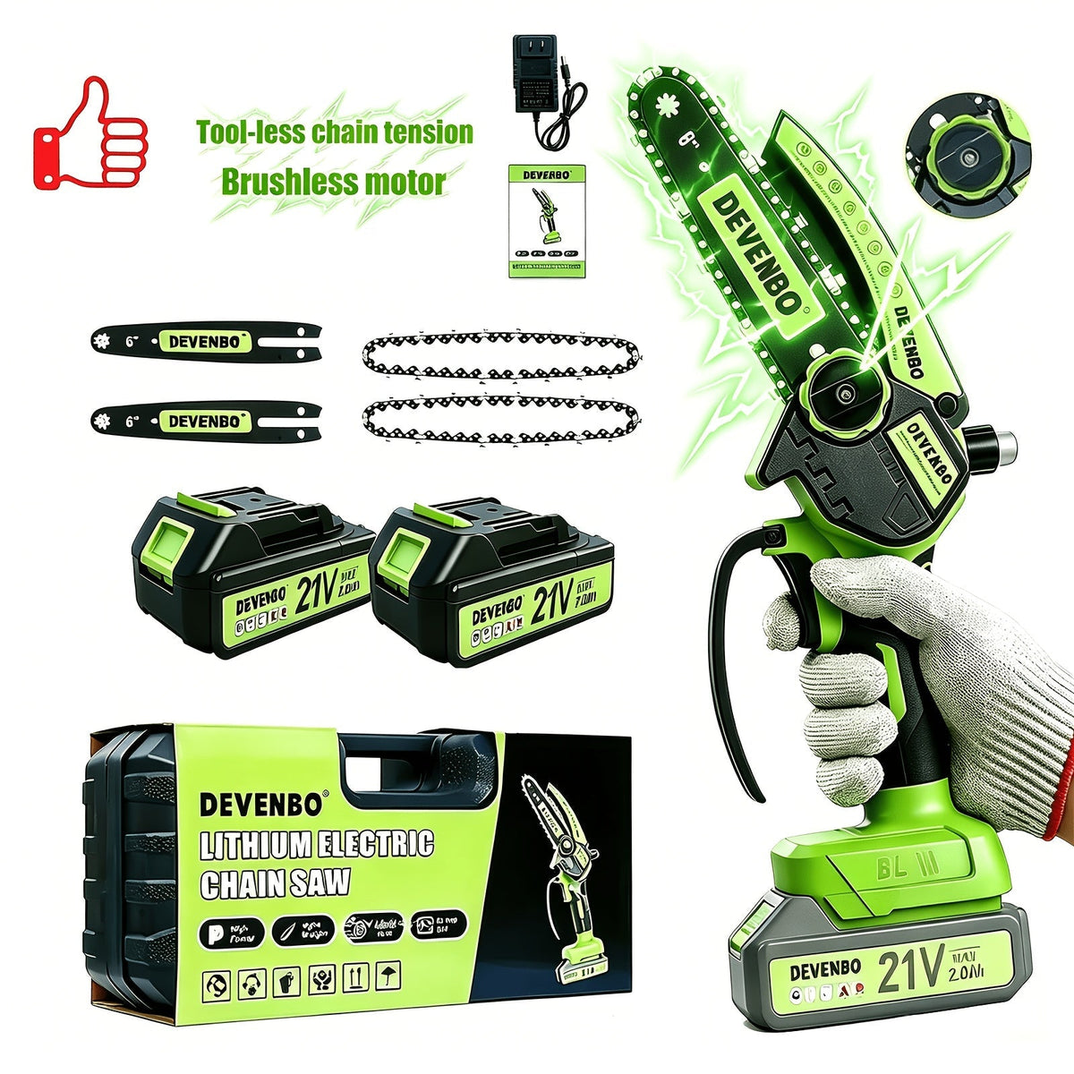 Cordless Mini Chainsaw 6-Inch, Handheld Pruning Saw with Rechargeable Battery, Adjustable Chain Tension — image 4