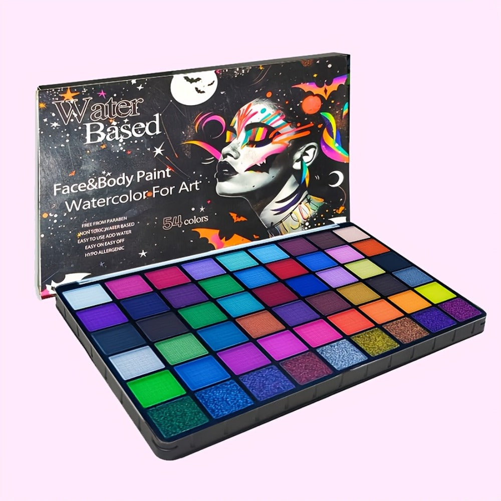 54 Color Face & Body Paint Kit with UV Fluorescent, Matte & Glitter Shades, Pattern Templates, Brushes & — image 12