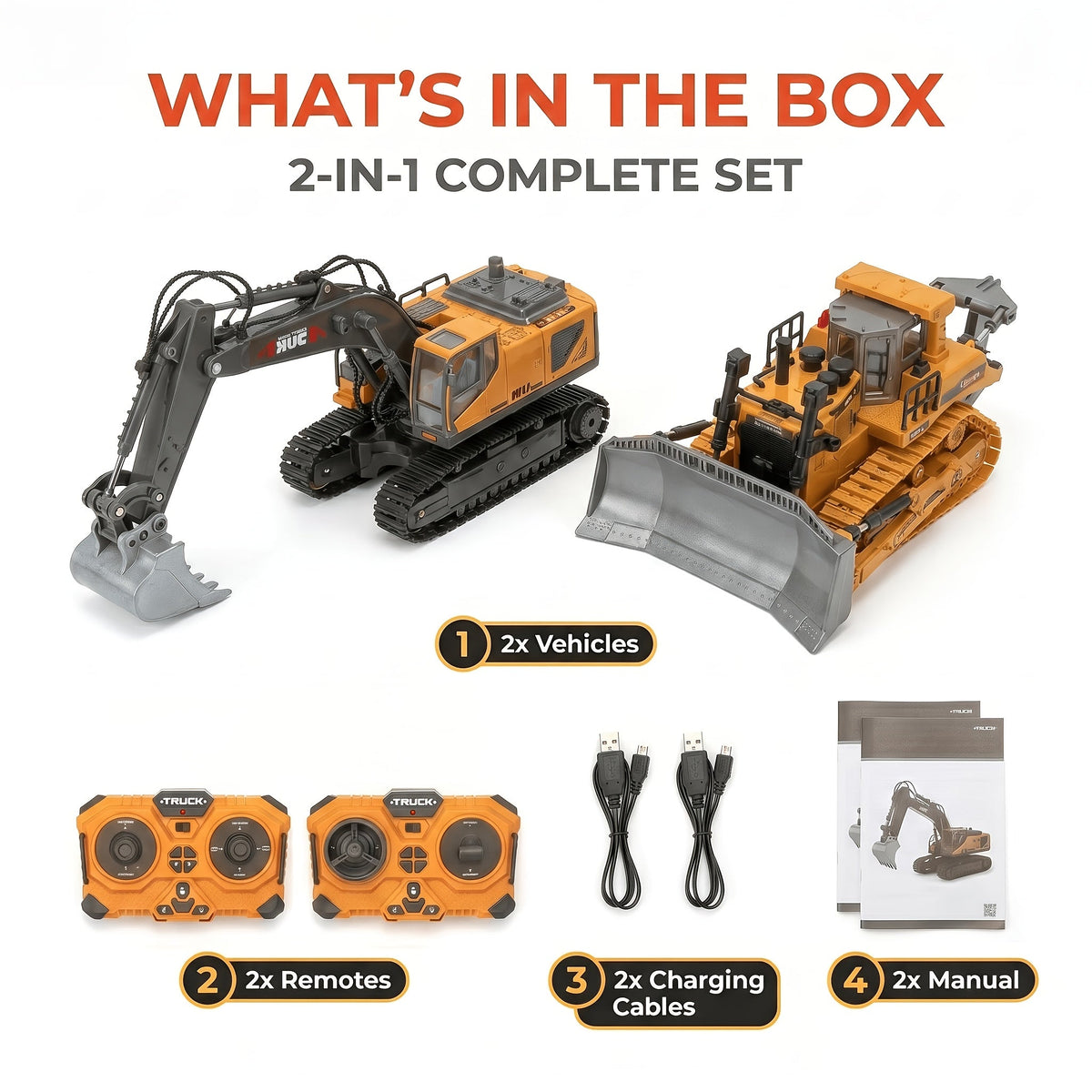 RC Engineering Vehicle Set 11-Channel 2.4GHz, 2-in-1 & 4-in-1 Remote Control Excavator Dump Truck Bulldozer — image 14