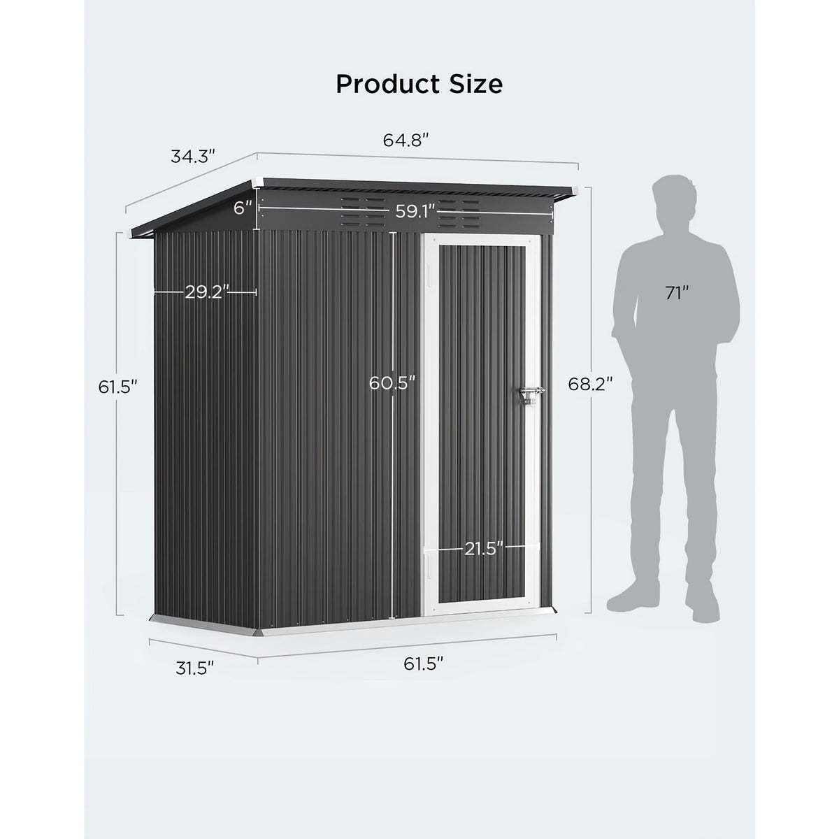 Metal Outdoor Storage Shed with Double or Single Doors in Grey, Green or Brown Checkout Models — image 4