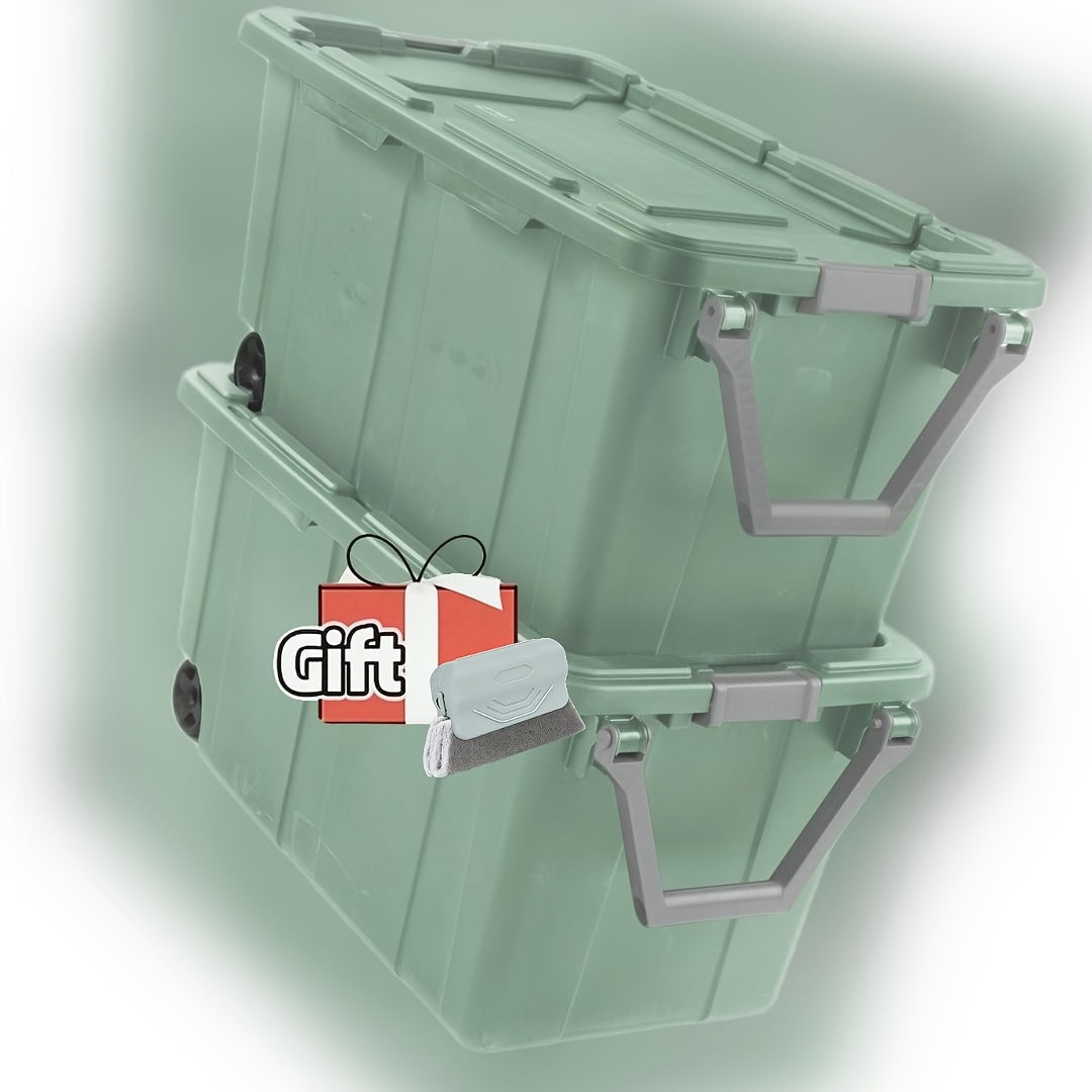 Two-Pack 40-Gallon Green Storage Bins with Latch Lids, Pull Handles and Rear Wheels for Bulk Organization — image 1