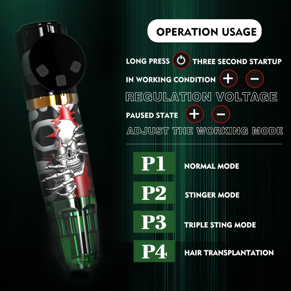 Cordless Tattoo Kit with 1100mAh Skeleton Rotary Pen, 10 Cartridge Needles, 7 Inks and Two Colors — image 7