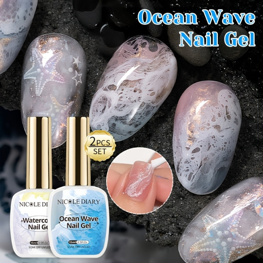 Gel Nail Polish NICOLE DIARY 2-Piece Watercolor and Ocean-Wave Set with Two 15ml Bottles for DIY Art — image 3