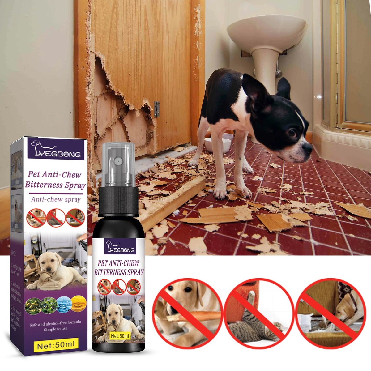 Anti-Chewing Bitter Spray For Pets, Prevent Dogs Tearing Apart Homes Scratching And Biting Long-Lasting Indoor Repellent Spray