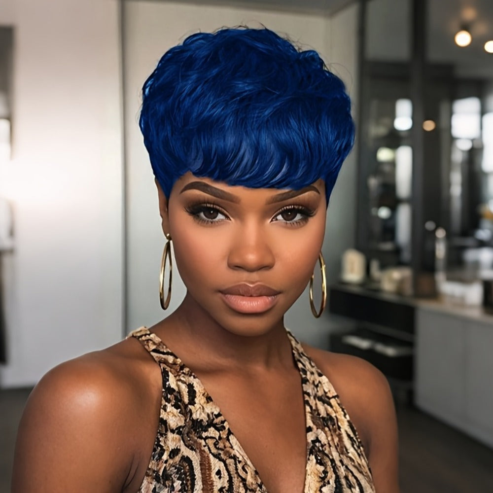 Short Body Wave Synthetic Wig with Bangs & Rose Net Cap, Colorful Fashion Wig for Women in Orange — image 10