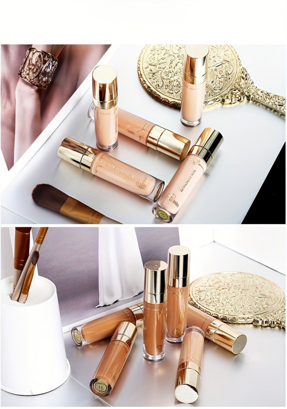 Under Eye Concealer 2PCS Set – Dark Circles & Wrinkle Coverage Waterproof Long-Lasting Liquid Concealer Stick with Plant Squa