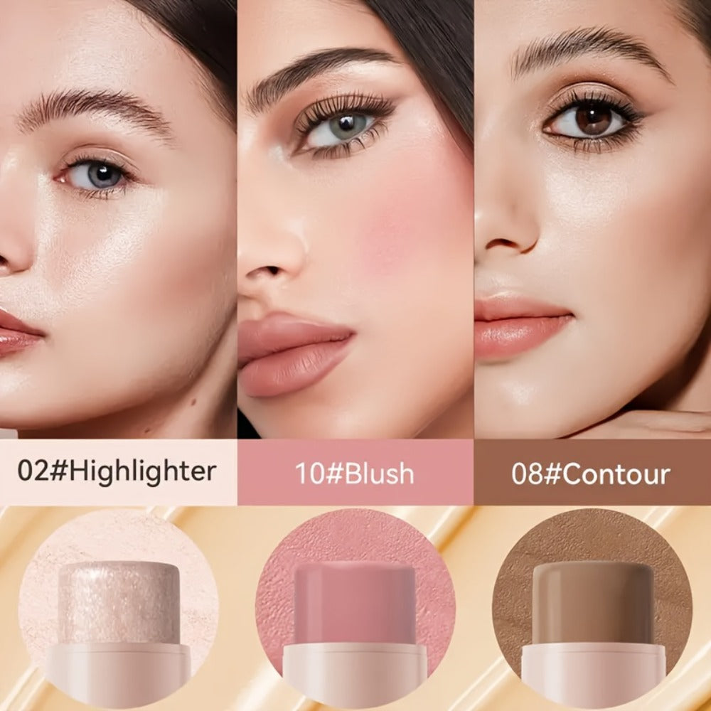 Cream Contour Stick Set 3-in-1 with Blush Highlighter & Bronzer – Squalane Non-Greasy Waterproof Long-Lasting Sculpting Kit —