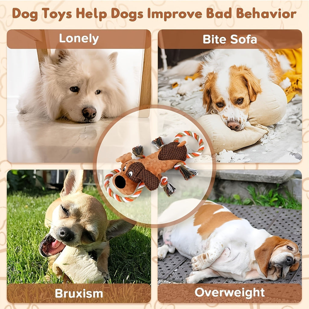 Dog Toy Plush Rope Animal with Squeaker, Crinkle Paper and Four Styles for Chew, Tug and Fetch Play — image 3