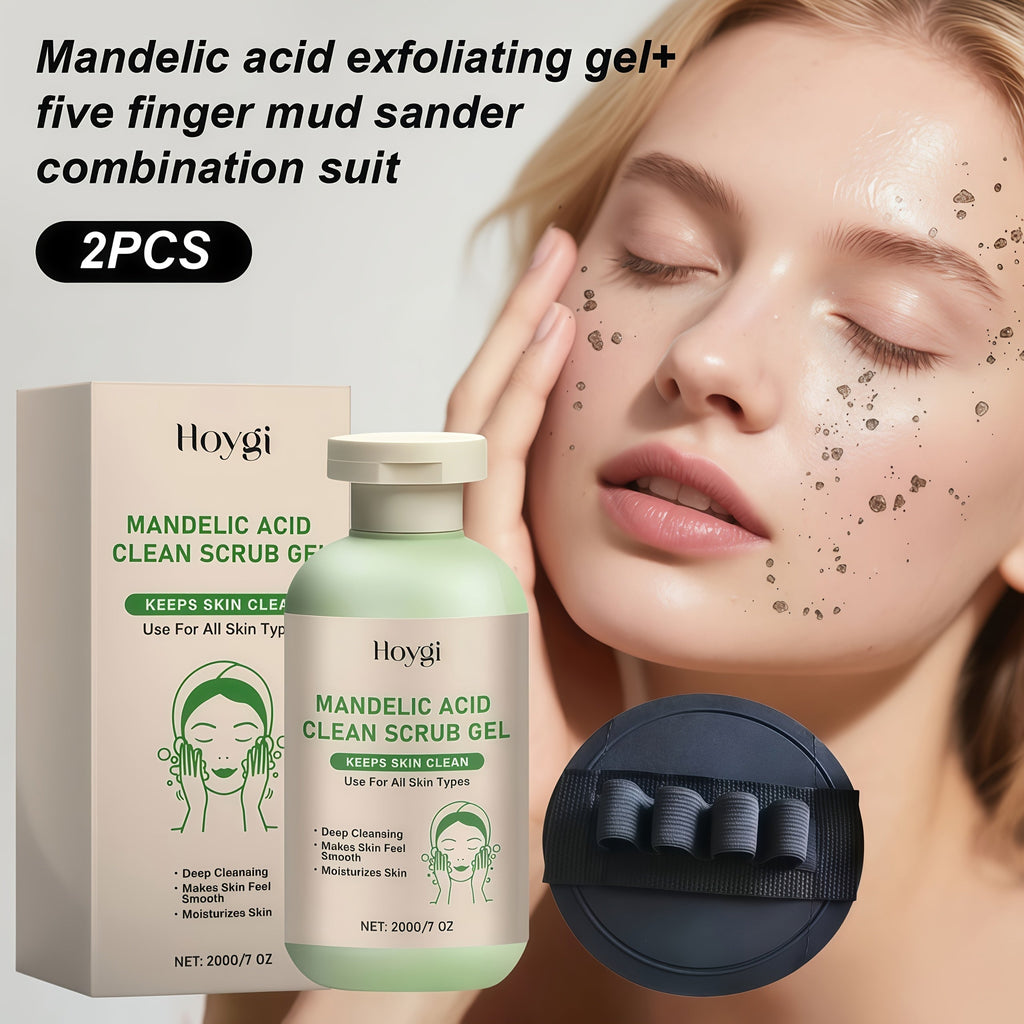 Mandelic Acid AHA Exfoliating Gel & Five-Finger Mud Scrubber Glove 2-Piece Set for Bath Time, Home Spa and Personal Care — im