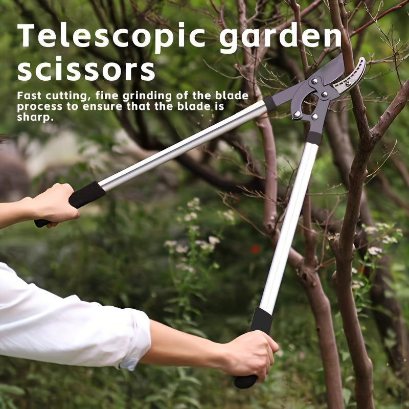 Telescoping Long-Handle Pruning Shears with Silver-Color Shafts, Black Grips and Curved Bypass Blade — image 2