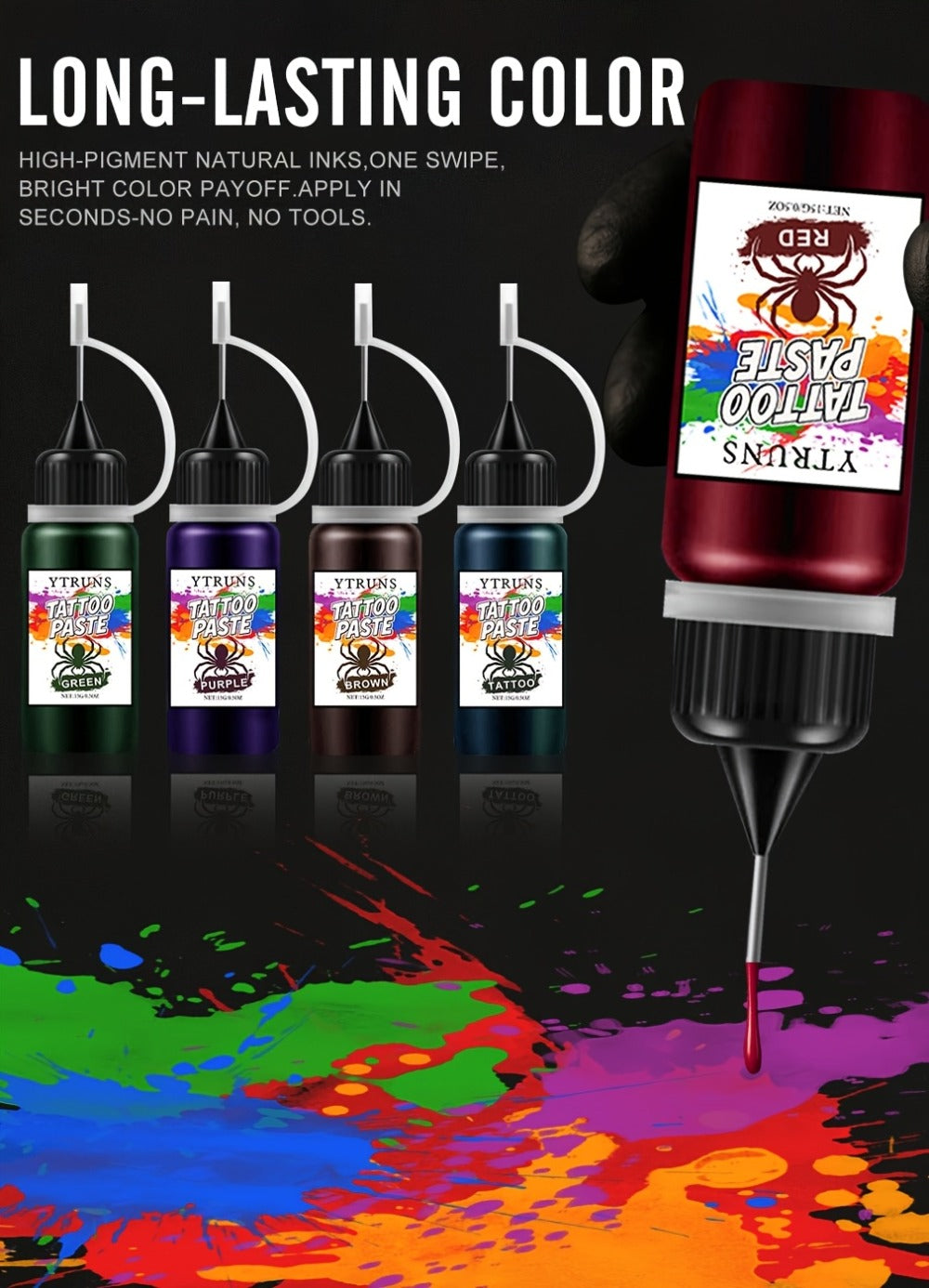 Liquid Body Paint Temporary Tattoo Ink – 7 Vibrant Colors, Fast-Drying Waterproof Formula, Plant-Based Squalane, Skin-Safe fo