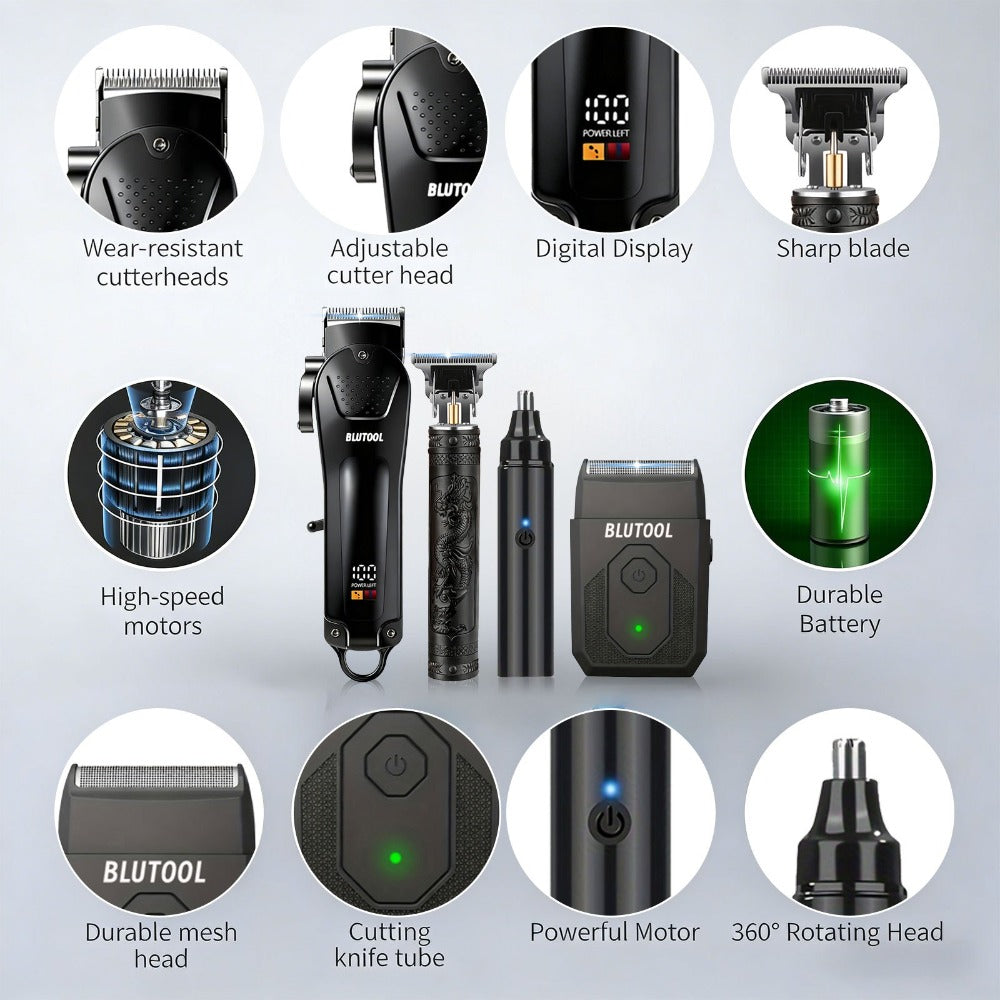 Hair Clipper & Trimmer Set 4-Piece for Men – Professional Barber Kit with Nose Trimmer, Detail Trimmer, Guide Comb — image 4