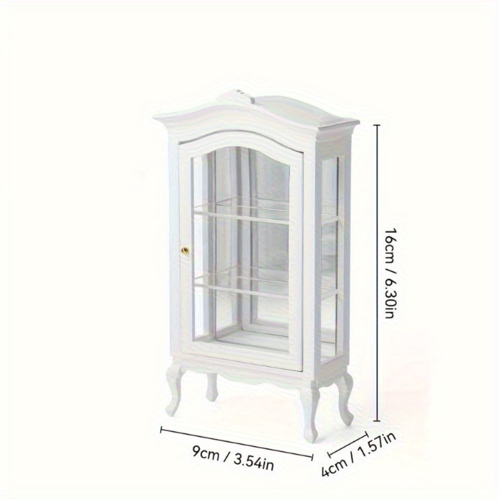White Miniature Dollhouse Display Cabinet with Mirrored Back, Three Clear Shelves and 16 cm Height — image 3