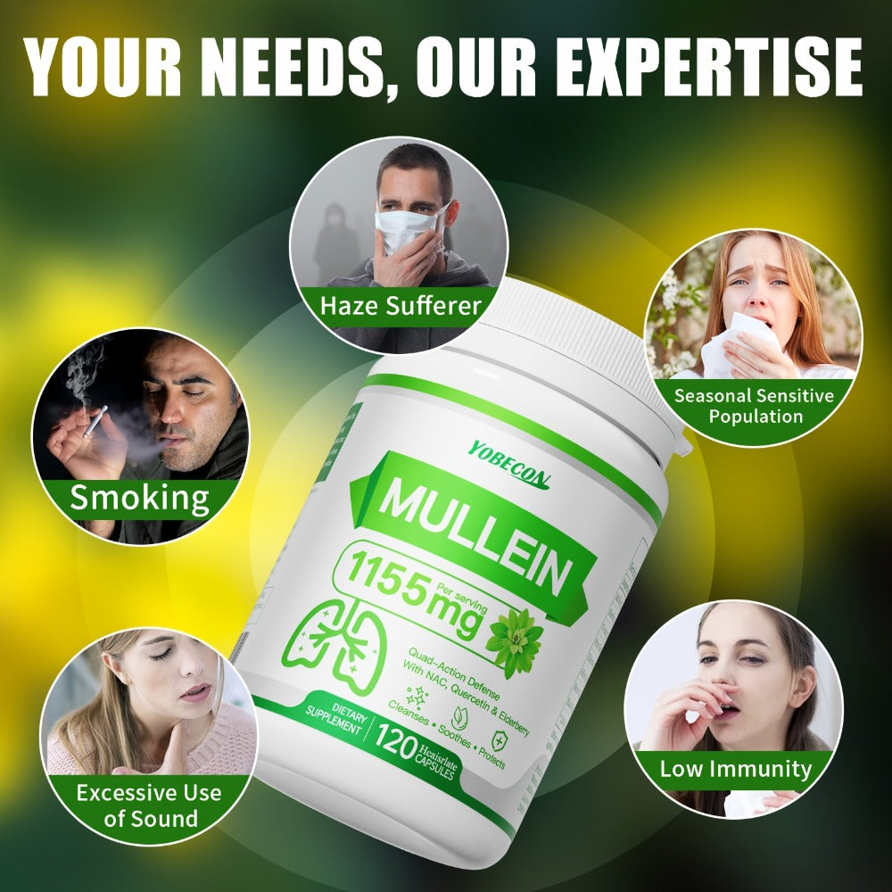 Mullein Lung Cleanse Capsules with NAC 45000mg – Mucus Removal, Dry Cough Relief & Respiratory Support Supplement for Women &