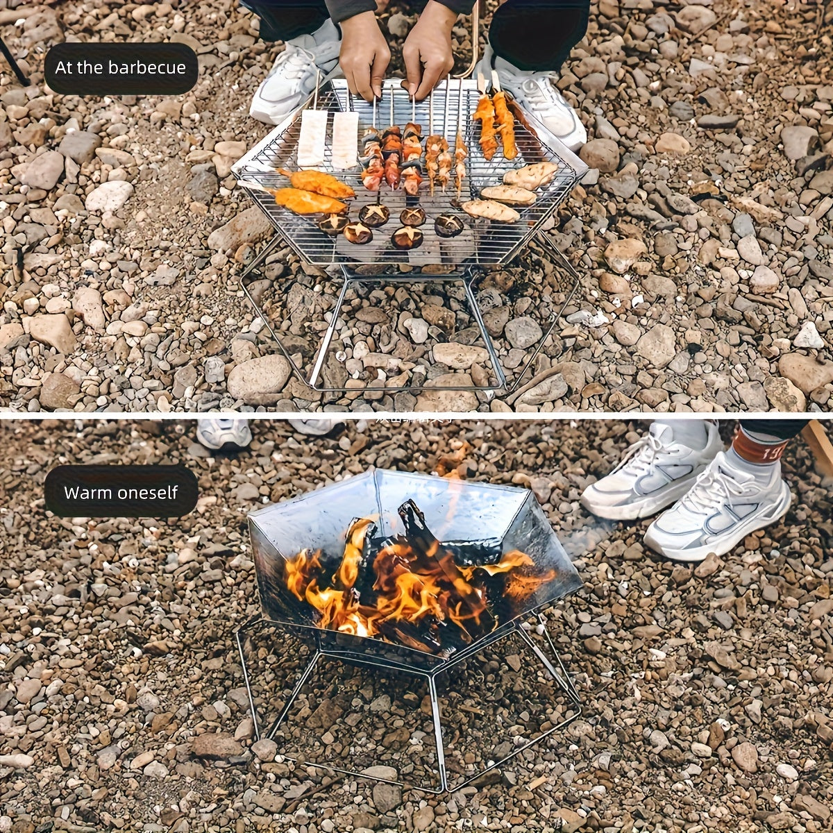 Hexagonal Folding Charcoal Grill with Stainless-Steel-Color Frame, Open Grid and Carry Bag for Outdoor Use — image 5