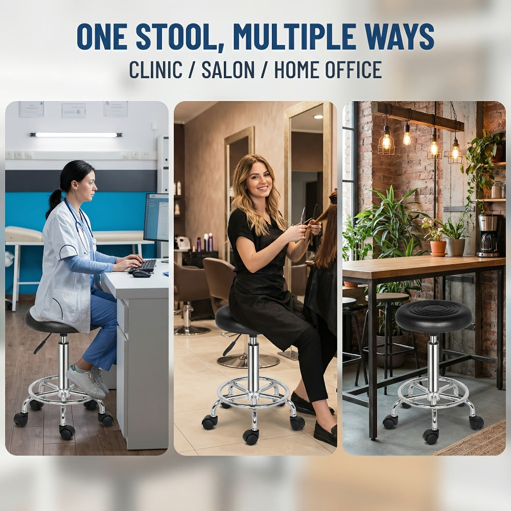 Round Padded Swivel Bar Stool 360° with Chrome Base – Adjustable Height Salon Kitchen Counter Stool for Nail — image 9