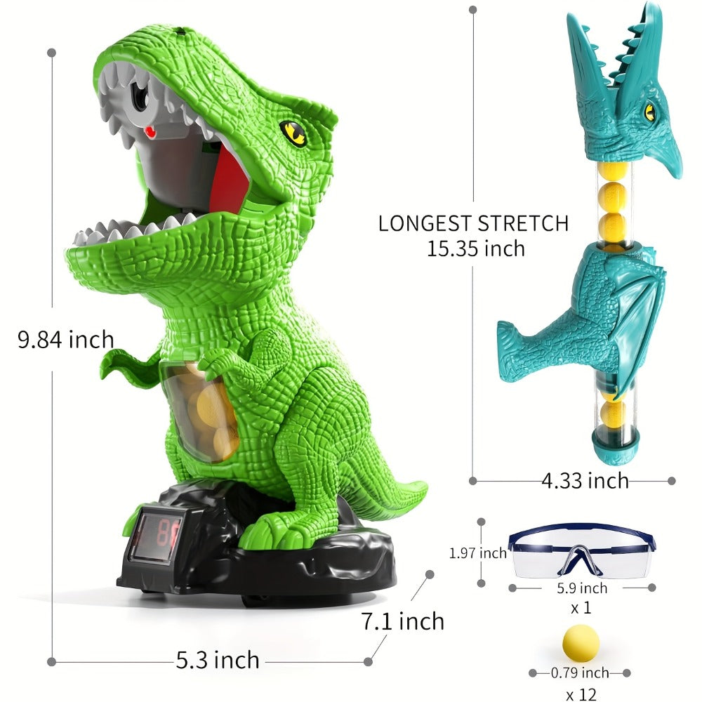 Dinosaur Shooting Game Toy with Sound Light & Spray, Movable Dino Target Launcher Set with Foam Bullets & Goggles for Boys Ki