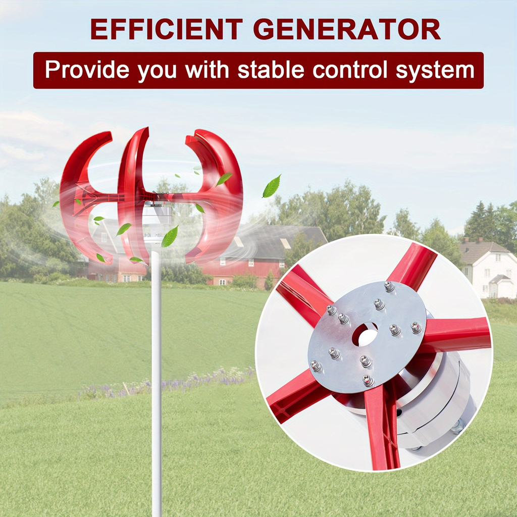 Red Vertical-Axis Wind Turbine Generator Kit with Curved Rotor Blades and Pictured Mounting Hardware — image 2