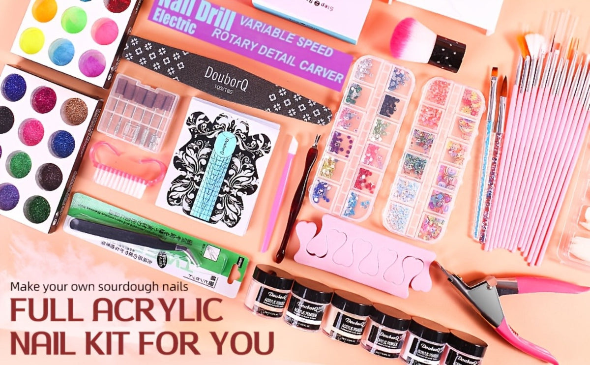 Acrylic Nail Kit with Electric Drill & UV LED Nail Lamp – Complete Professional Starter Set for Beginners with Acrylic Powder