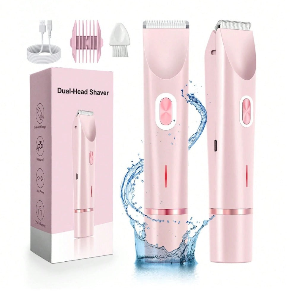 Bikini Trimmer Electric 2-in-1 Rechargeable Dual-Head Face Shaver for Women – Stainless Steel Blade USB Cordless Hair Remover
