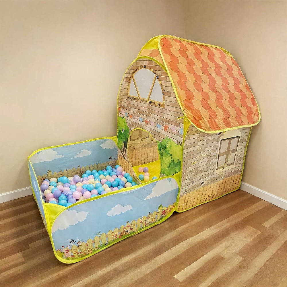 Kids Cottage Play Tent with Ball Pit Cartoon Playhouse Indoor Outdoor with the Listed Color, Size or Set Options for Everyday