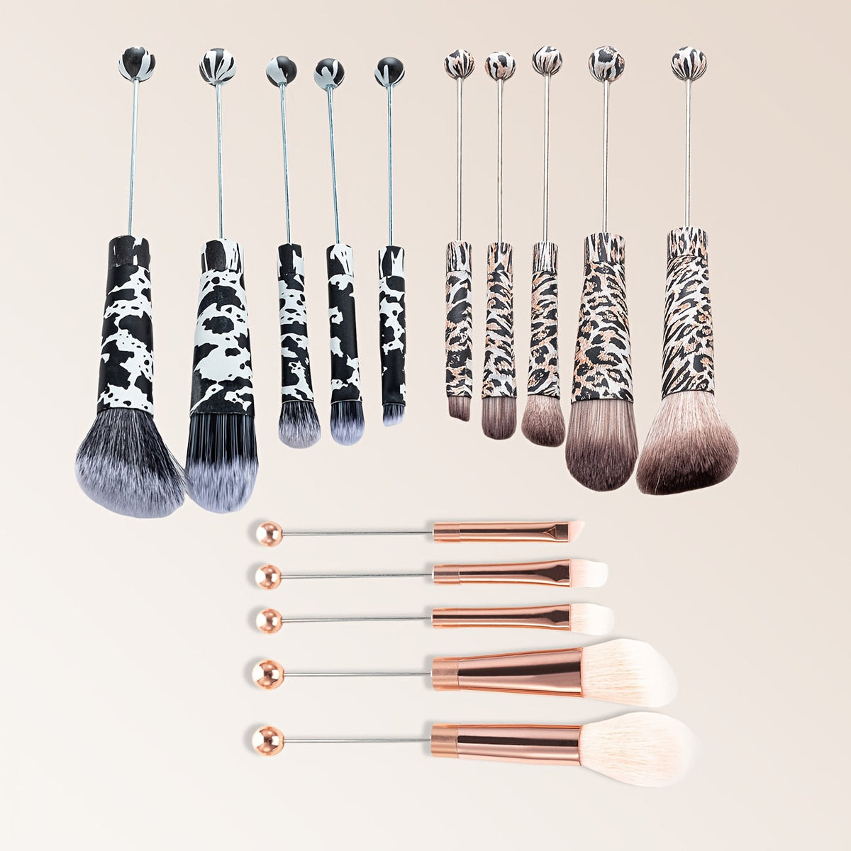 Makeup Brush Set, 15-Piece Bead-Ready Metal Handle Collection with Powder, Blush, Eyeshadow and Angled Brush Shapes — image 1