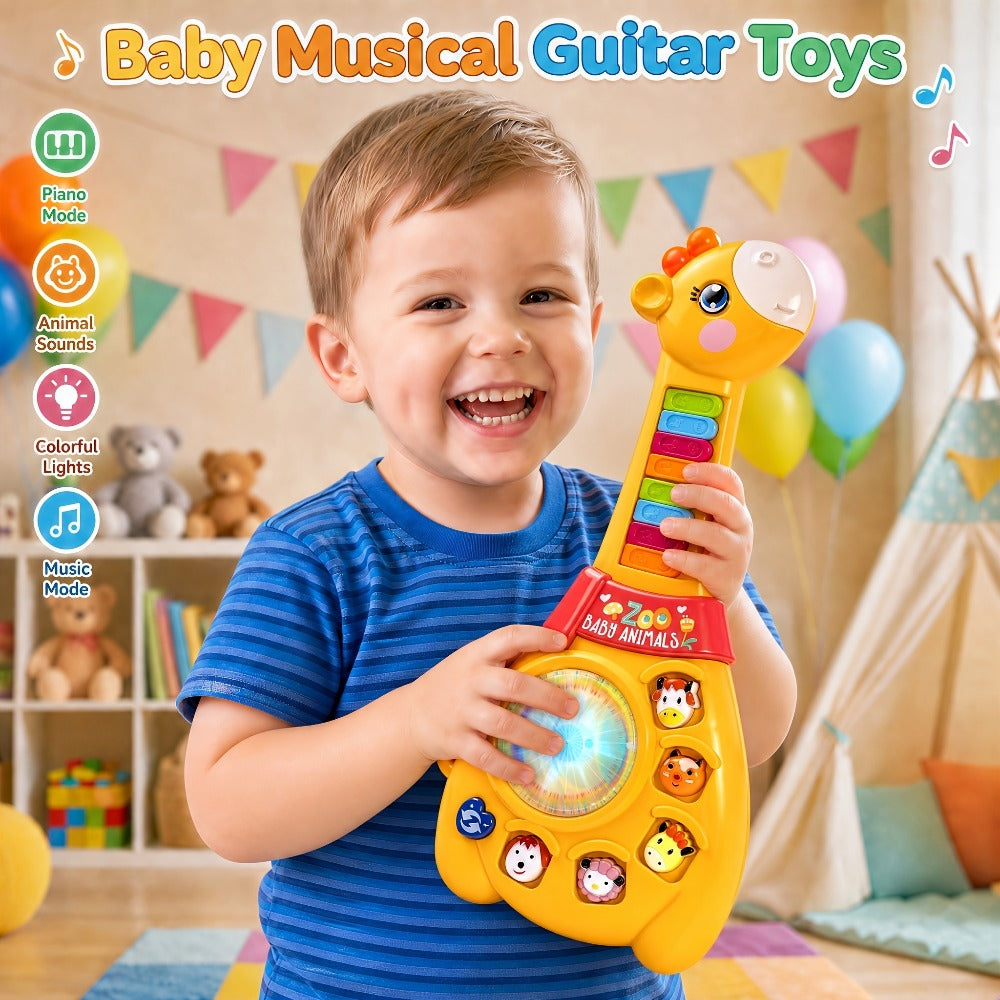 Giraffe Guitar Toy Baby 12 Months with Piano Keys, Animal Sounds & Flashing with the Listed Color, Size or Set Options for Ev