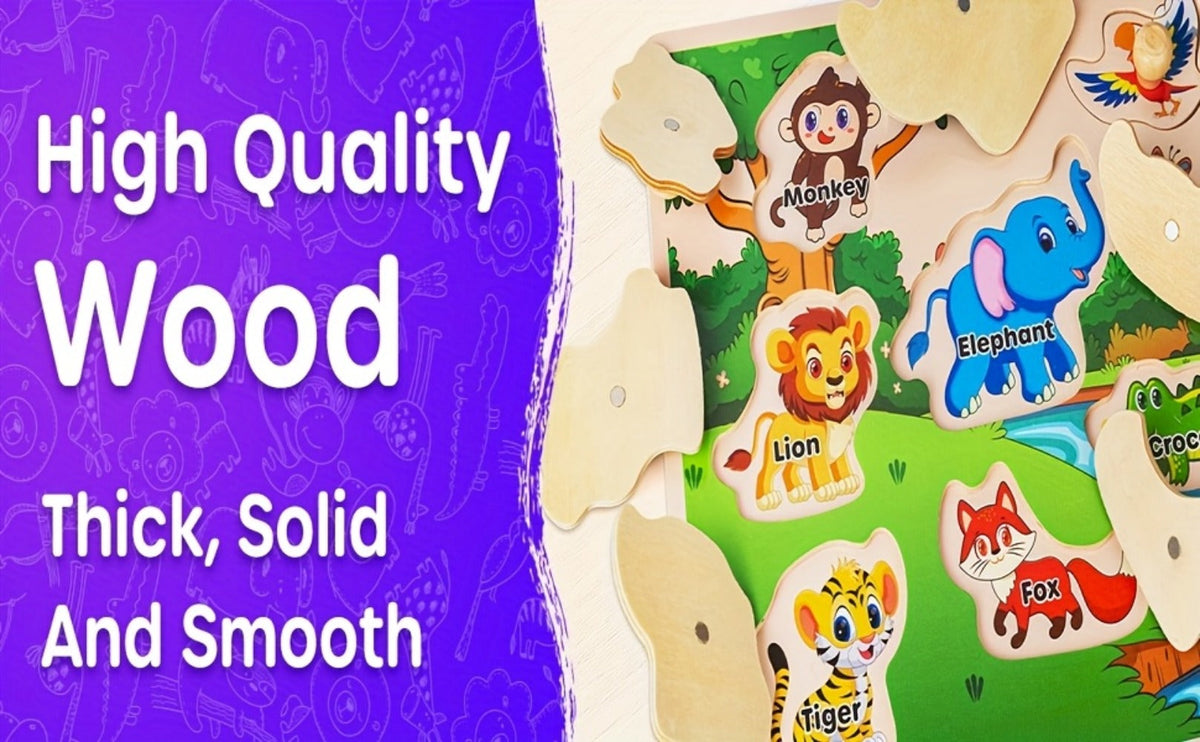 Six-Board Wooden Peg Puzzle Set with Metal Storage Rack and Scene or Animal Theme Checkout Options — image 16