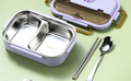 Microwaveable stainless steel compartmentalized insulated lunch box with cutlery
