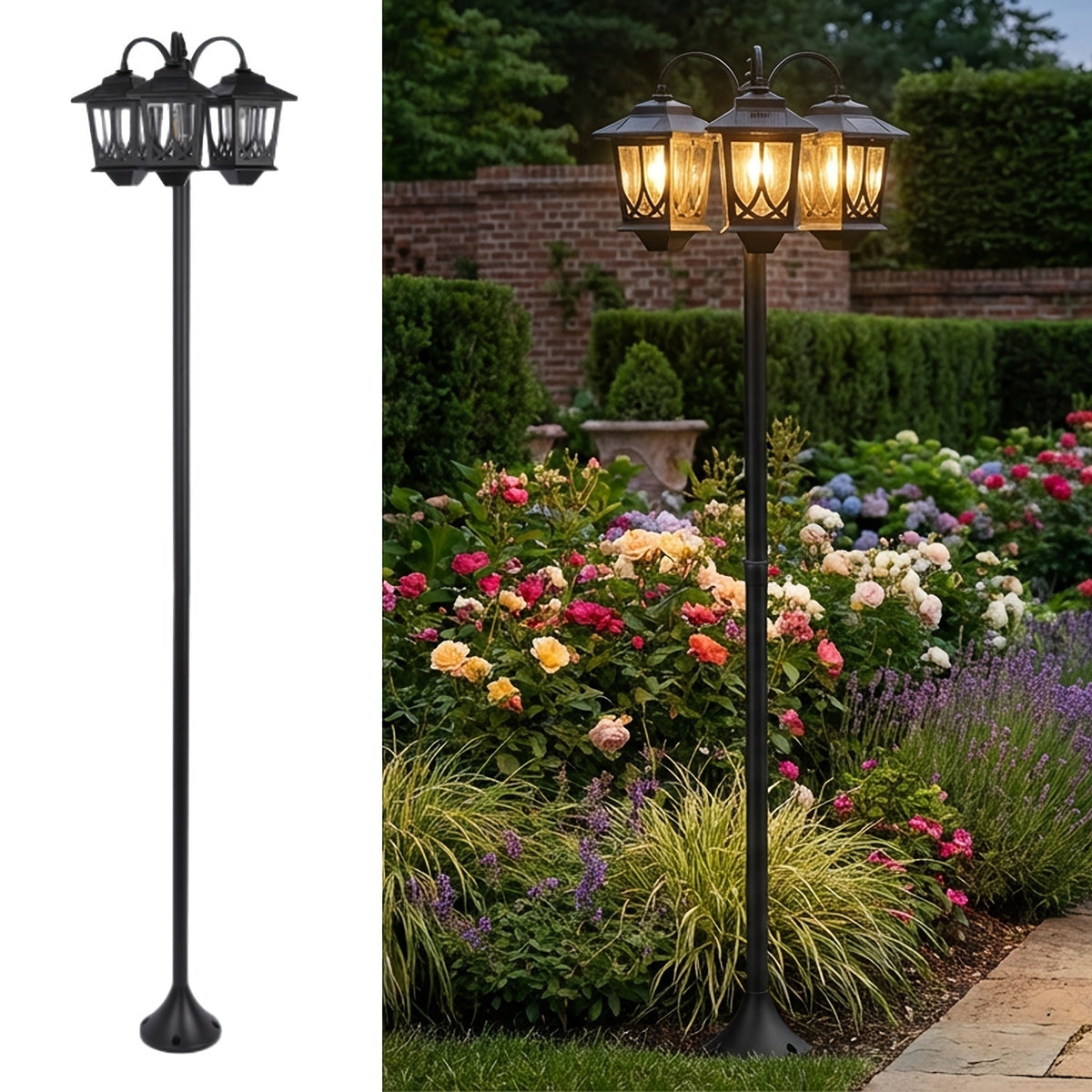 Three-Head Solar Lamp Post, Up to 73 Inches with Four Height Settings and 3000K Light Label — image 2