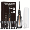 IPX8 Sonic Electric Toothbrush with 8 Replacement Brush Heads – Metal Shaft, USB Rechargeable 500mAh, Travel Case & Holder — 