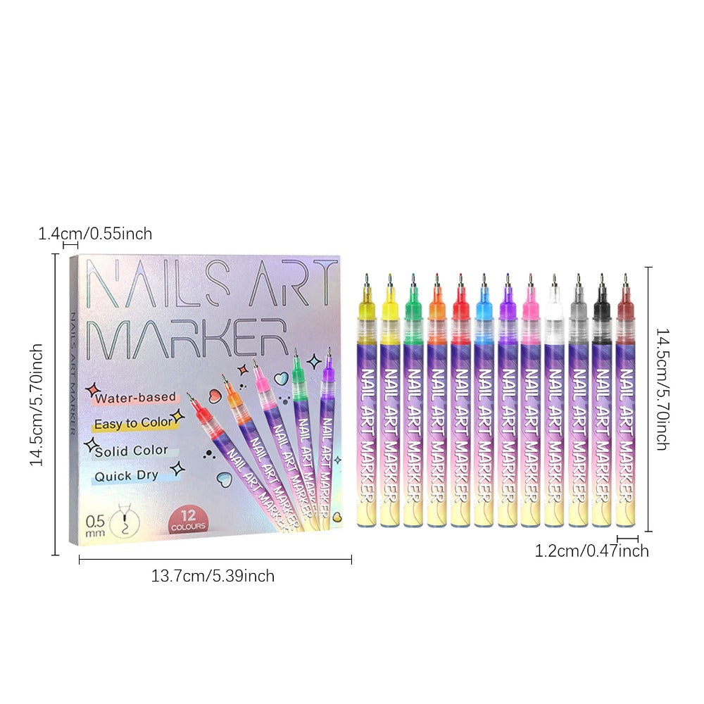 Nail Art Pens 12-Piece Water-Based Marker Set with 0.5mm Fine Tips for Lines and Small Decorative Details — image 5