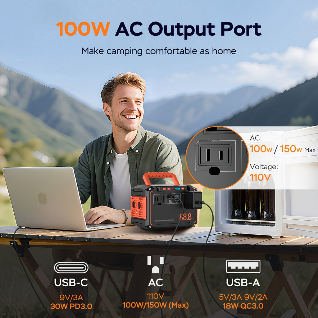 Portable Power Station 88.8Wh or 111Wh with AC, USB-C, USB-A and Optional 30W Solar Panel for Camping — image 4